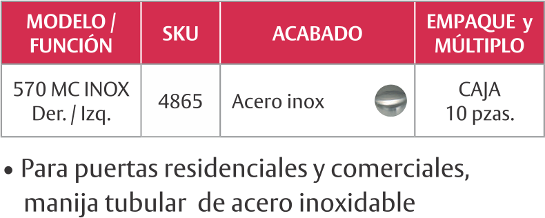 Herraje de cerraduras marca PHILLIPS: 570 MC INOX